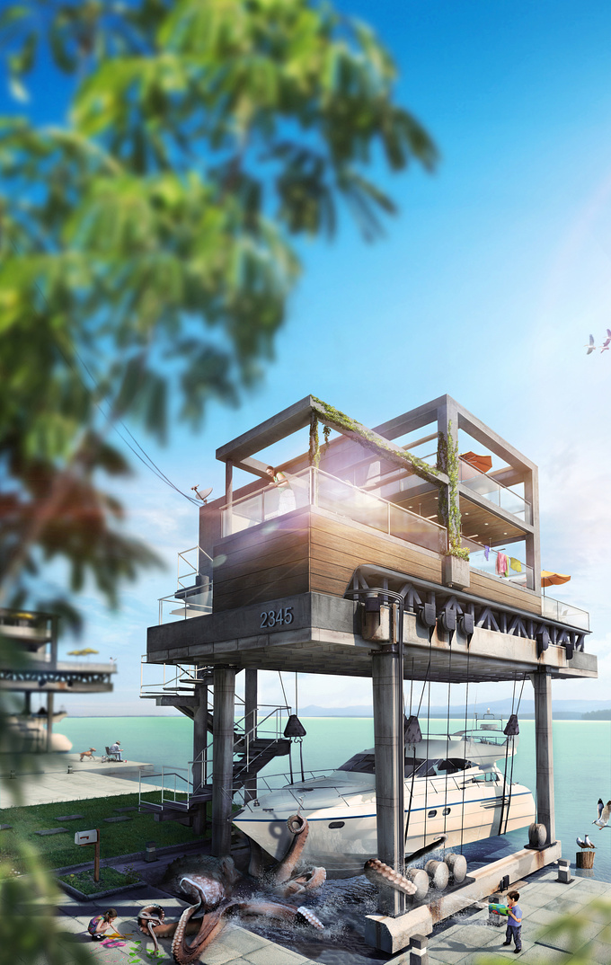 Laniercreations - http://www.laniercreations.com
Created in 3DS Max and Photoshop. Boat house concept created for personal practice.