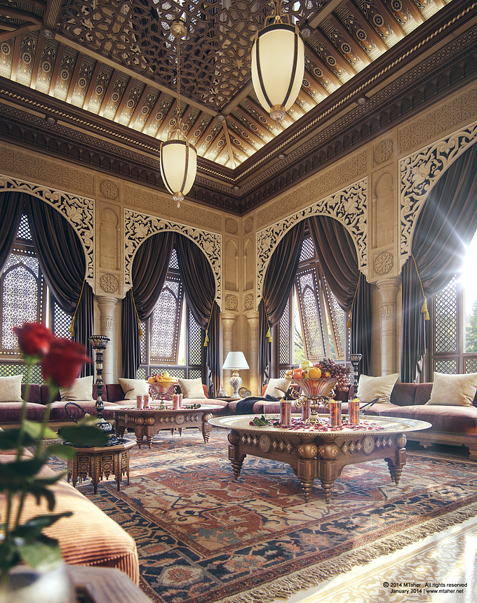 http://www.mtaher.net
" Oriental Majlis "
Villa "Sheikh Nawaf Al-khalifa" - Qatar
software : 3ds max, Vray, photoshop and lightroom