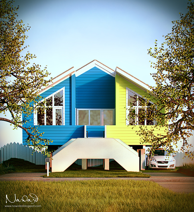 http://www.nawa3d.blogspot.com
Just wanna share my personal work of one of the house in "Make it right" Project In New Orleans Louisiana USA.  Designed by Atelier Hitoshi Abe,, The symmetrical house is tempting for me to visualize it in my personal taste.