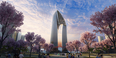 Tech Plaza Changsha cheery blossom trees render by PROVIZ