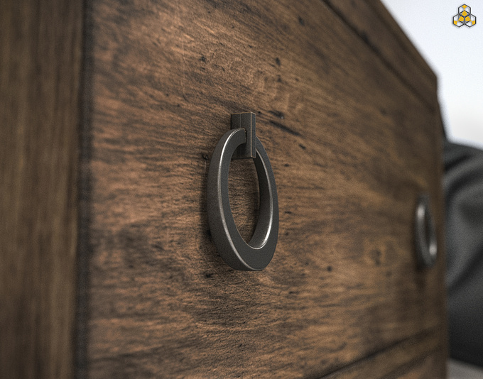 EASTCOASTWEST DESIGN - http://www.eastcoastwestdesign.com
Detail of bachelor chest hardware. 

Modeled in 3DS Max, rendered with Vray, post in Photoshop.