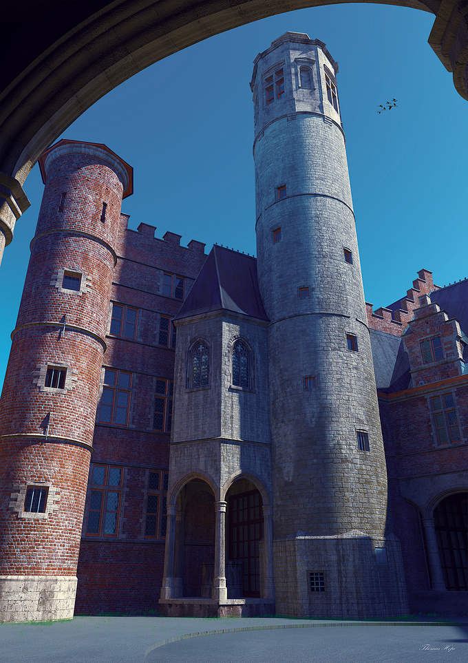  - http://
A still from my short arch-viz animation of this existing building; The Achtersikkel, a late medieval building in Gent, Belgium.

Tools: 3ds Max, Mental Ray, Photoshop