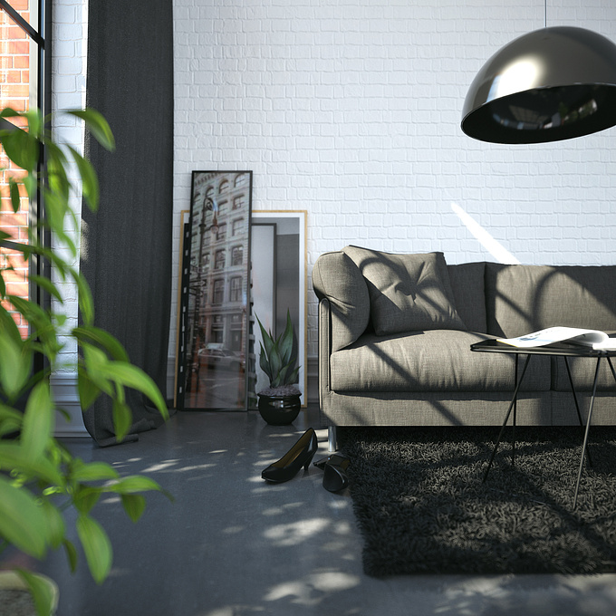My latest learning project. Living room interior. Sofa from Designconnected, plants from Archmodels, rest selfmade. Made with c4d,vray,psd. Rendertime: 8h with Bruteforce (20 minutes with Irradiance map and nearly the same result!)