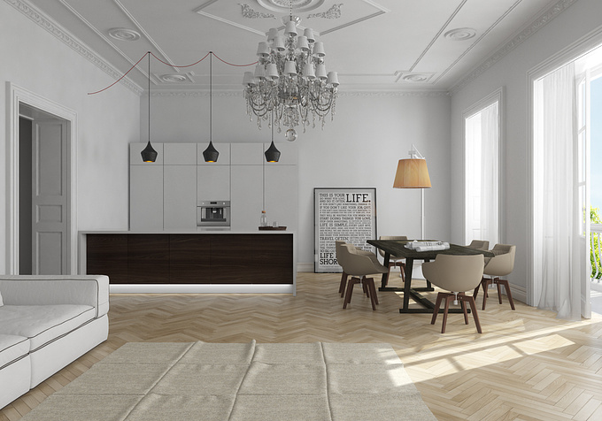 An interior test, trying to experiment with my actual workflow and post.
C4d + Vray + Photoshop