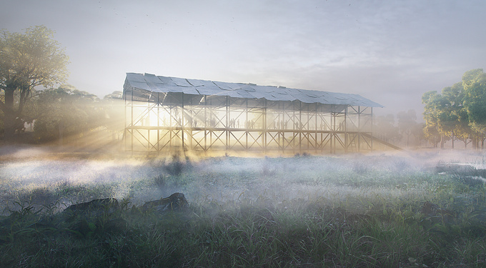 studio dugenio - http://www.mikedugenio.dk
Heavily inspired by Dutch Landscape Painters. The visualization portrays the idea of a landscape viewing platform in a fresh misty morning ambiance.