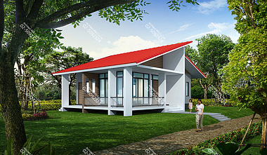 3D perspective 1 story house Contemporary Style