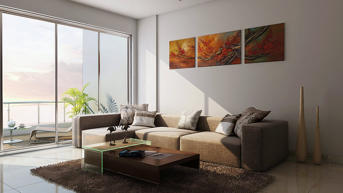 Living Room completed by using 3ds max, Vray & Photoshop