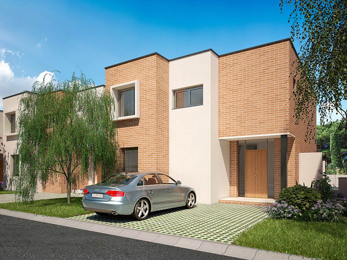 Architectural rendering - Berga&Gonzalez - http://renderingofarchitecture.com/architectural-rendering-virtual-tour
Architectural renderings of a new condominium neighborhood in Isla de Maipo, Chile 
Street view
Check out the  in our website