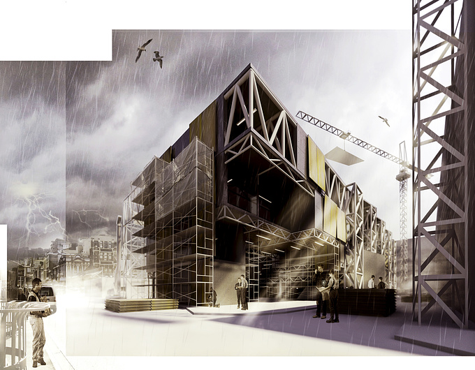 3rd Year Architecture at Victoria University Wellington, New Zealand - http://cargocollective.com/matthewmcfetridge
 3rd Year Architecture at Victoria University Wellington, New Zealand
 
 New Zealand School of Music
 Revit Architecture, Rhino and Photoshop

 

This is a slightly revised image from what I handed in for my assignment (original can be seen on my website). Please comment and rate as I would like to know what you think. This project signified the end of my undergraduate degree and was a proposal for the New Zealand School of Music.

Matthew