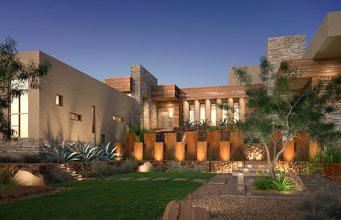 NWL Architects
Revit, 3dsMax, Vray 2.4, and Photoshop CC.

Desert Willow tree, Agave, and grasses modeled in GrowFX 1.9.