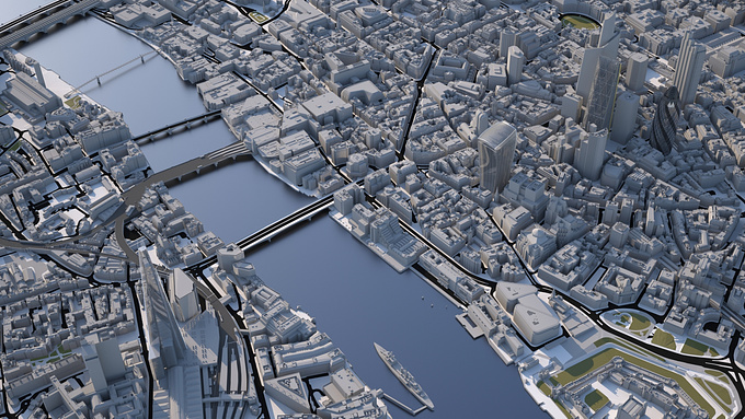 Vertex Modelling - http://www.vertexmodelling.co.uk
This is a test render of our LOD3 Wide area London model with new additions to the skyline in LOD4. This  of new London skyline includes 20 Fenchurch Street (Walkie-Talkie), 122 Leadenhall Street (The Leadenhall Building) and The Shard. Although The Pinnacle is still on hold it is included in this render in LOD3. The model also includes the new London Blackfriars station over Blackfriars railway bridge in the top left corner.