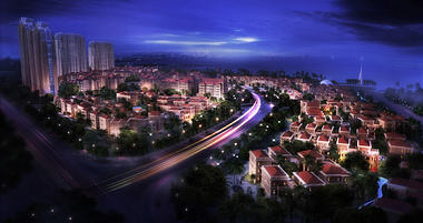master planning render with stunning night lights