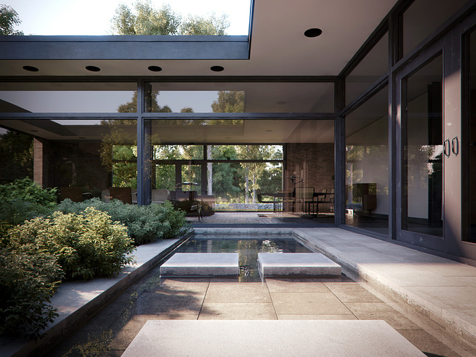 BBB3viz - http://www.bbb3viz.com
These days, I only seem to produce unfinished personal pieces. This one is based on Hodgson House, a private home by Philip Johnson. It is located in New Canaan, Connecticut, just a stone’s throw from Johson’s Glass House (no joke intended). It is far less famous, though far more habitable.

3ds Max 2012 + Vray 2

You can find the rest of the series here:

http://www.flickr.com/photos/bbb3viz/sets/72157629560518897/