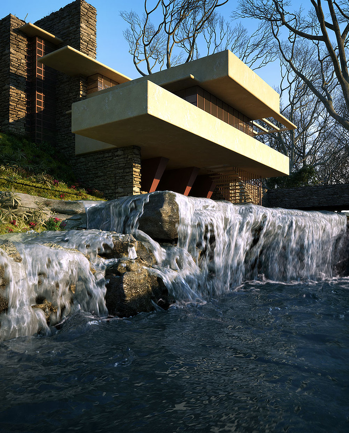 The Falling waters is incomplete without the falling waters (Of Course). My R&D with realflow 2013. Animation coming soon.