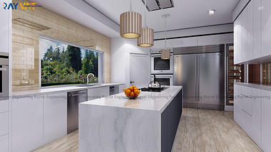 Modern Kitchen Interior 3d Rendering