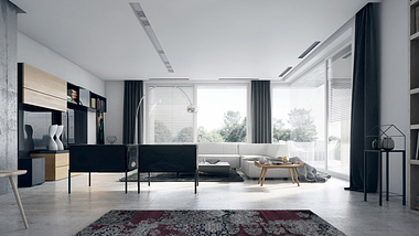 Living room area interior visualization