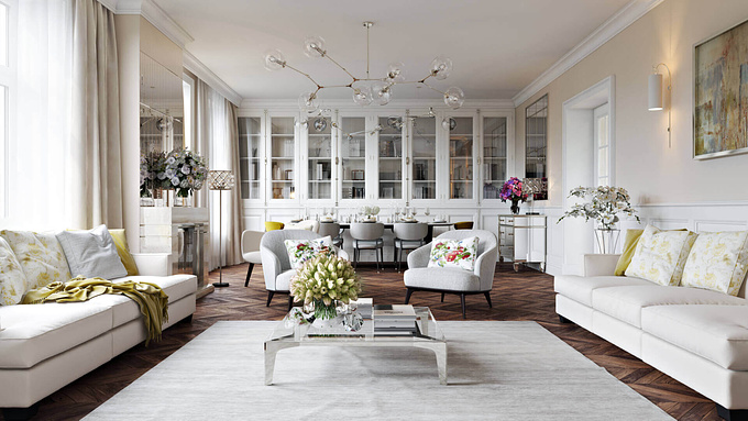 ArchiCGI - https://archicgi.com/
An elegant Interior Rendering Project, featuring a spectacularly designed Living Room in noble White with bright yellow and soft peach notes.