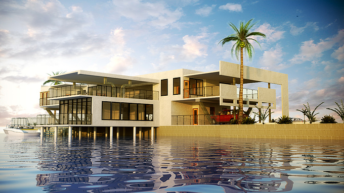 a house partly situated on land and other part on water.