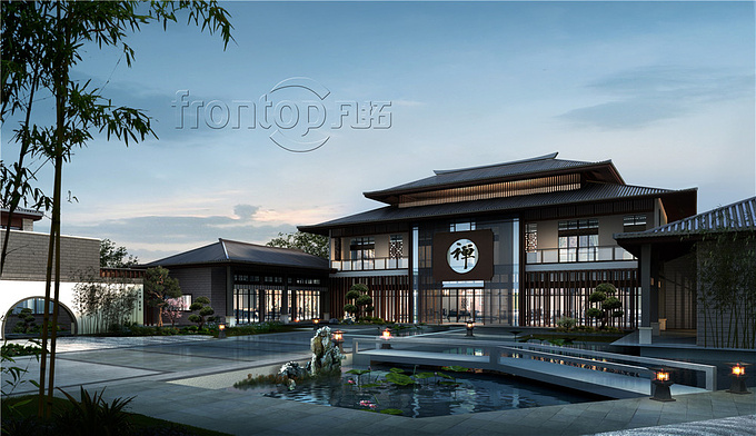 Frontop Computer Graphics Technology Co., Ltd - http://www.frontop.com
Exterior Rendering of a Chinese style club with Dhyāna Concept.