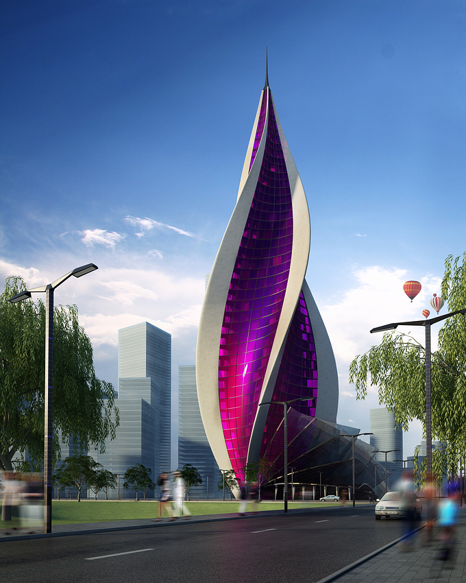 Blossoming tower - Personal Project. Designed, modeled and render. program use 3dsmax--- v-ray---photoshop