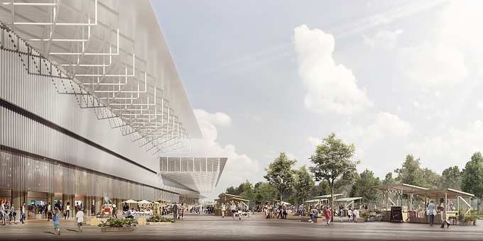 Competition images for an exhibition Center + Arena in Orleans, France. 2016
Architect: Kengo Kuma and Associates