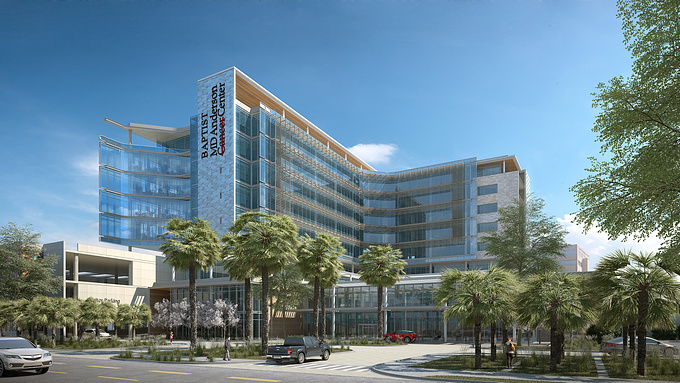 http://www.cubicscene.com/
Hospital building exterior rendering in Jacksonville, Florida.