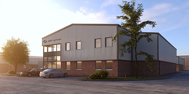 3D exterior rendering for an industrial building in Chester