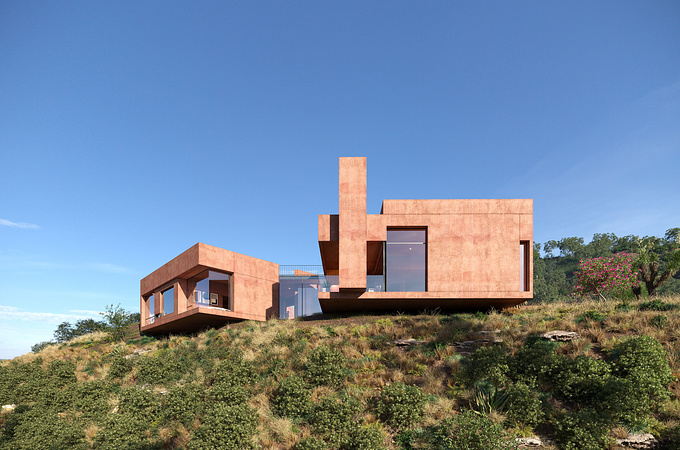 Situated in the Oton Valley in the Andean highlands, this vacation house gently blends with its natural surroundings maximizing the use of its stepped-sloping site. 

To support the main design intent for this project, we worked on portraying the relationship of the building with its natural environment and the surrounding views. The images reflect a careful representation of its local biome and showcase the main features of the design in different lighting conditions.

Architecture and Design: Diez + Muller Arquitectos
Year: 2019