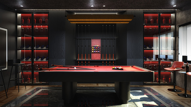 Billiard Room in Red and Black Tones