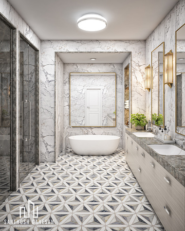 Gorgeous white marble bathroom interiors
