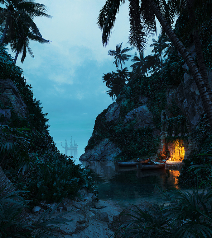 Harsh, but at the same time, mysterious times were ... pirates, gold, islands, ships, etc. many travels and unexplored islands =)

3ds Max, Corona Renderer, Itoo Forest Pack, Quixel Megascans, and Adobe Photoshop