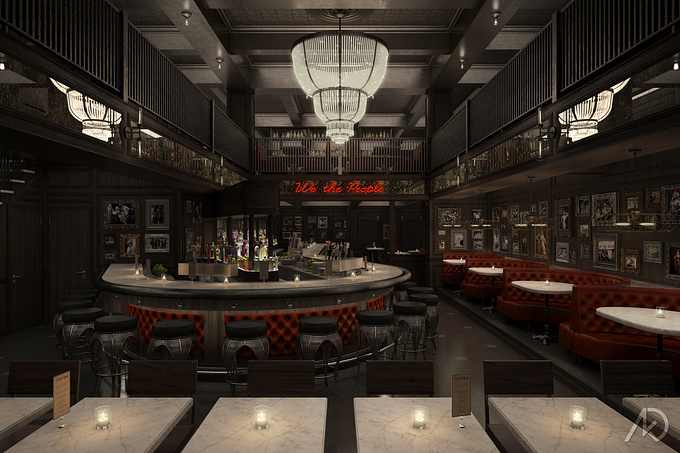 This image was used to help with the schematic design of a new bar interior.

Everything was modeled by me except for the beer taps, frames, and some bottles.  All items were textured and lit by me.

All c/c are welcome.  I hope you all enjoy.