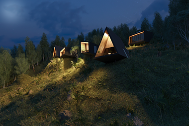 CGI:CABINS IN FOREST