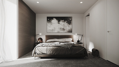 Grey bedroom 3d rendering and virtual tour video