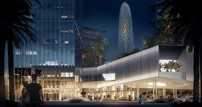 - Category: Mixed Use. Residential / Commerce
- Year: 2019
- Location: Doha, Qatar
- Client: Halul Estate Investment Company, Architectural design by Nabil Gholam Architects
- Description: This mixed-use project comprises: a 30-storey tower; a 4-storey basement with mall, parking and theme park; a 12-storey range of apartments and a 250 m-long elliptical park.