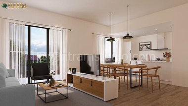 architectural rendering studio animation visualization services Interior 3D designers Living Room Contemporary condominium apartment kitchen