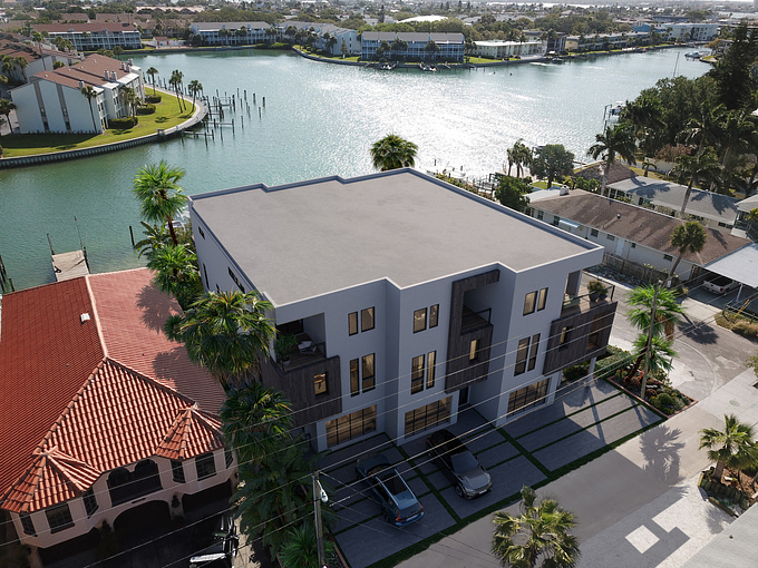 This riverside apartment is located in a prime location in Lagoon land. It is surrounded by lush greenery and has a stunning view of the river. The exterior of the apartment is designed in a modern style with clean lines and sleek finishes.