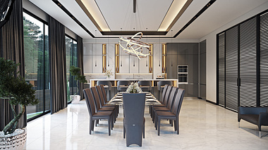 Diningroom with marble accent.