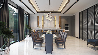 Marble accents.Dining room/Kitchen visualization
