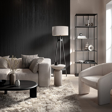 Charcoal Slatwall Monochrome Living Room