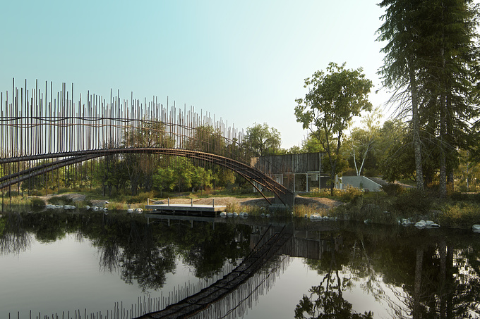 Next Graphic Studio - http://www.song.pics
The first time I make a scene from two scenes merged as one. The first is a house and the second scene is the bridge. I use nature like trees and river to blend them together. I made all the trees and nature by myself using Forest Pack.