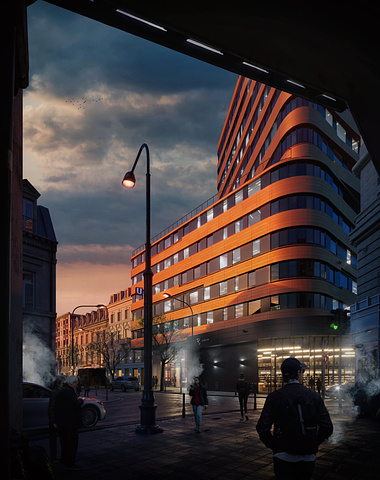  Exterior visualization of a street in Berlin