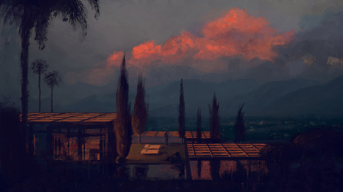 I have continued my recent comeback to digital painting with yet another afternoon sketch. I tried to grasp some dreamlike ambience of nightfall this time.