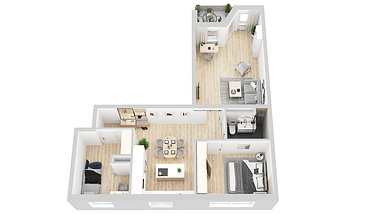 Visualisierung eines 3-Zimmer-Apartments in München