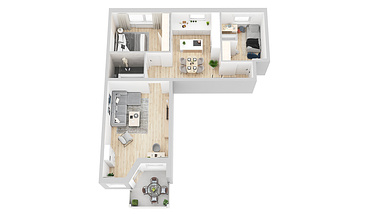 Visualisierung eines 3-Zimmer-Apartments in München