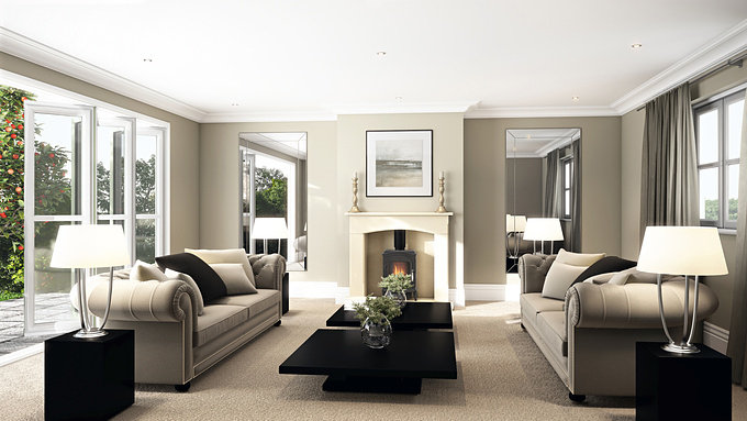Freelance 3D visualization work of a traditional livingroom  was done for a studio based in United Kingdom.