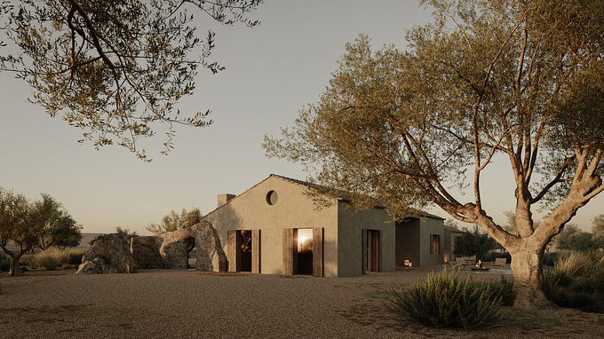 Project: Rebecca Leon Interiors + Atelier Mesteres
3D & visualization: rendergram

Location: Vila Nova de Milfontes, Alentejo, Portugal

Located in the Alentejo region of Portugal, this countryside home features warm, earthy tones, blending in with the surrounding environment. The ruins of the previous house are consolidated and integrated with the new architecture.
