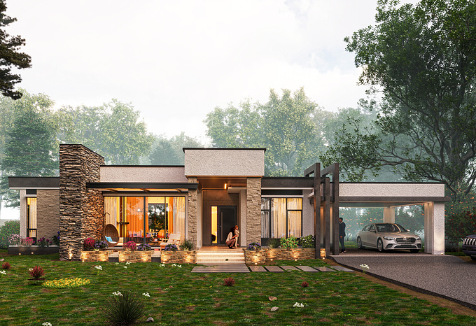 This is a four bedroomed modern bungalow I was commisioned to design for a client. This is how I envisioned the design.

Softwares: Revit, 3Ds Max, Corona Renderer engine, Photoshop