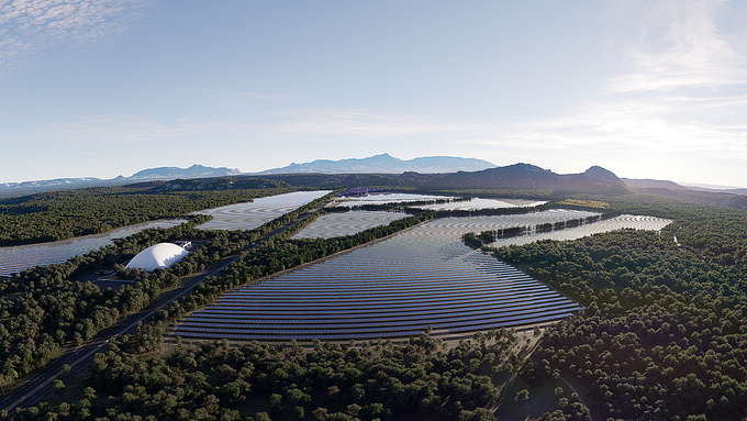 Aerial images of large areas of the solar farm.
Fully 3D image