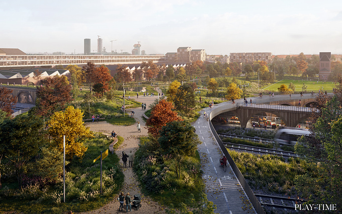 Bringing rural lifestyle into the city.
Masterplan competition in the new city district Jernbanebyen in Copenhagen designed by BIG - Bjarke Ingels Group
